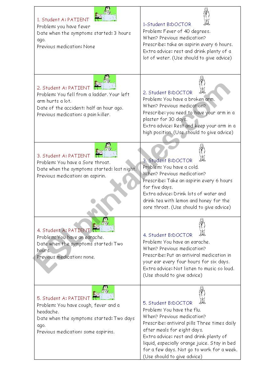 At the doctor role play worksheet