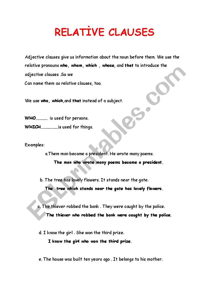 Relative clauses worksheet