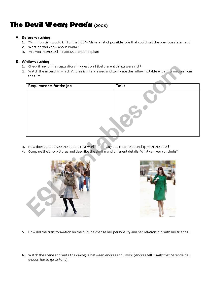 The Devil Wears Prada worksheet