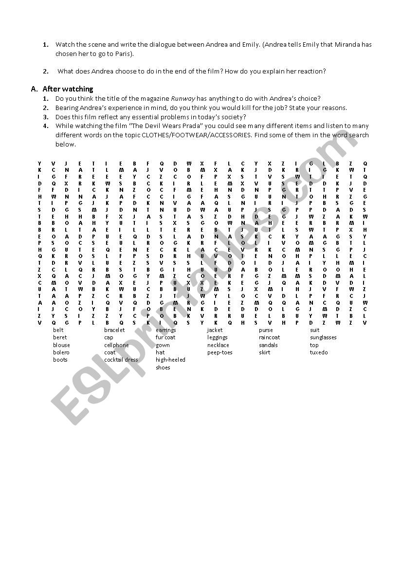 The Devil Wears Prada_2 worksheet