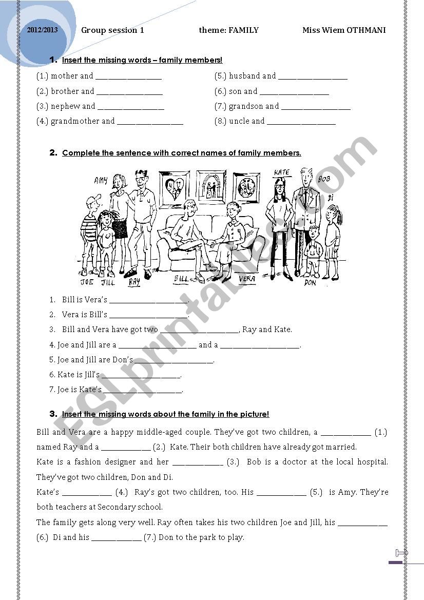 group session family worksheet