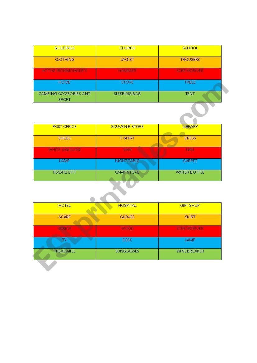 Pictionary Cards worksheet