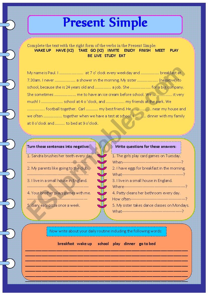 Present Simple- 4 exercises! worksheet