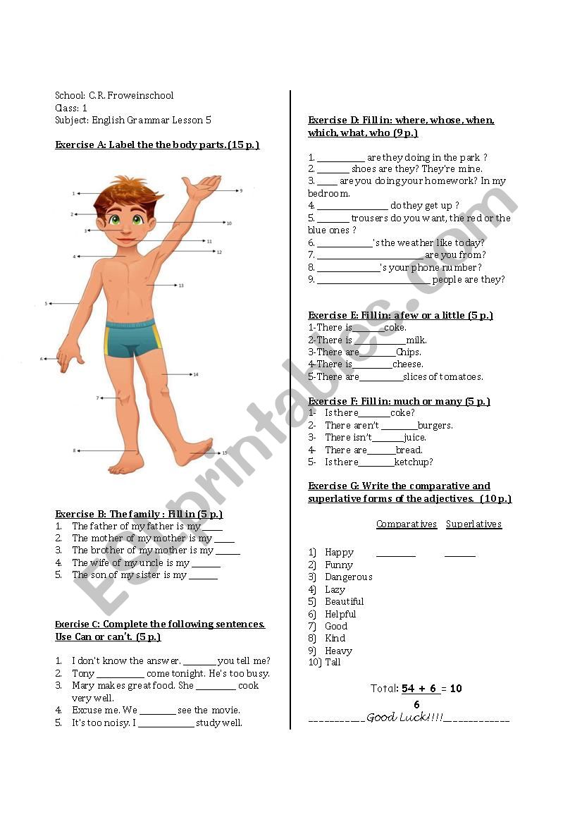 Grammar test worksheet