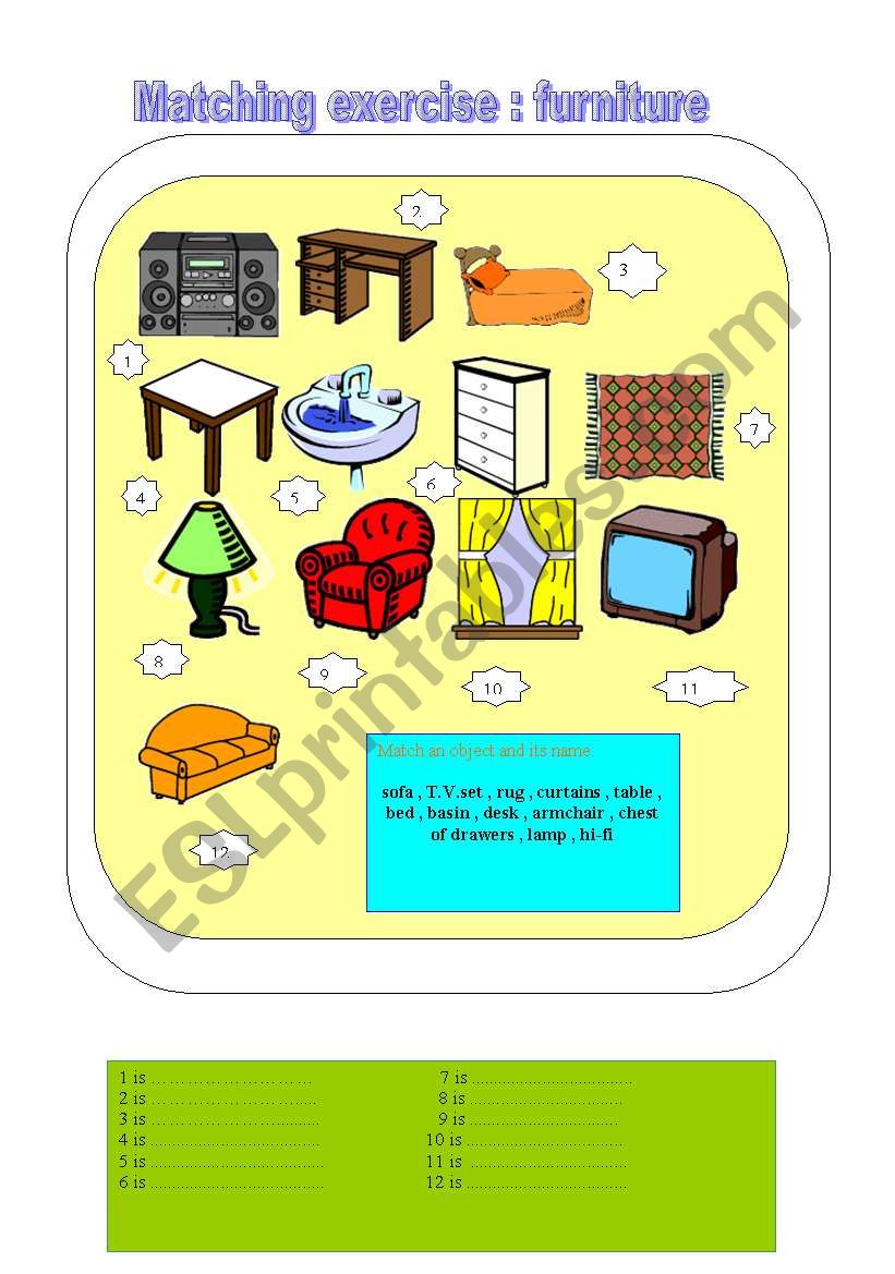 matching exercise furniture worksheet