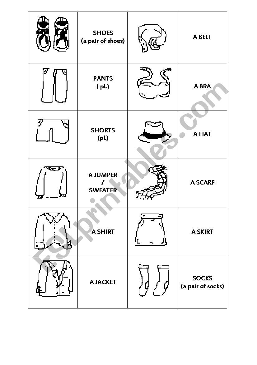 Clothes Memory game worksheet