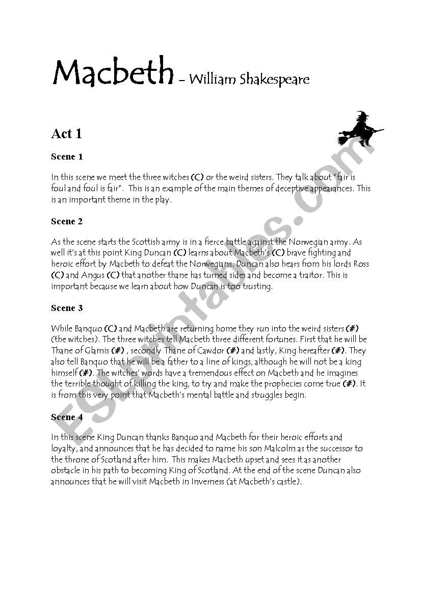 Macbeth - Acts 1 and 2 worksheet