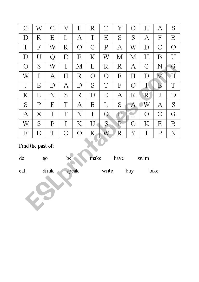  irregular verbs word search worksheet