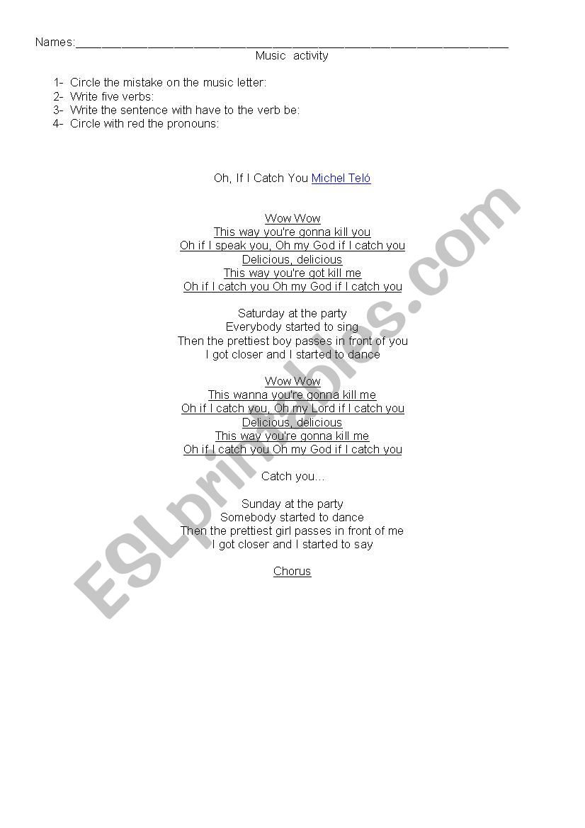 If I catch you song worksheet