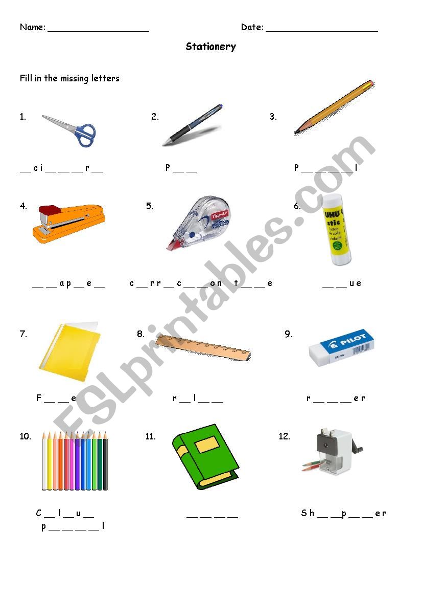 Stationery worksheet