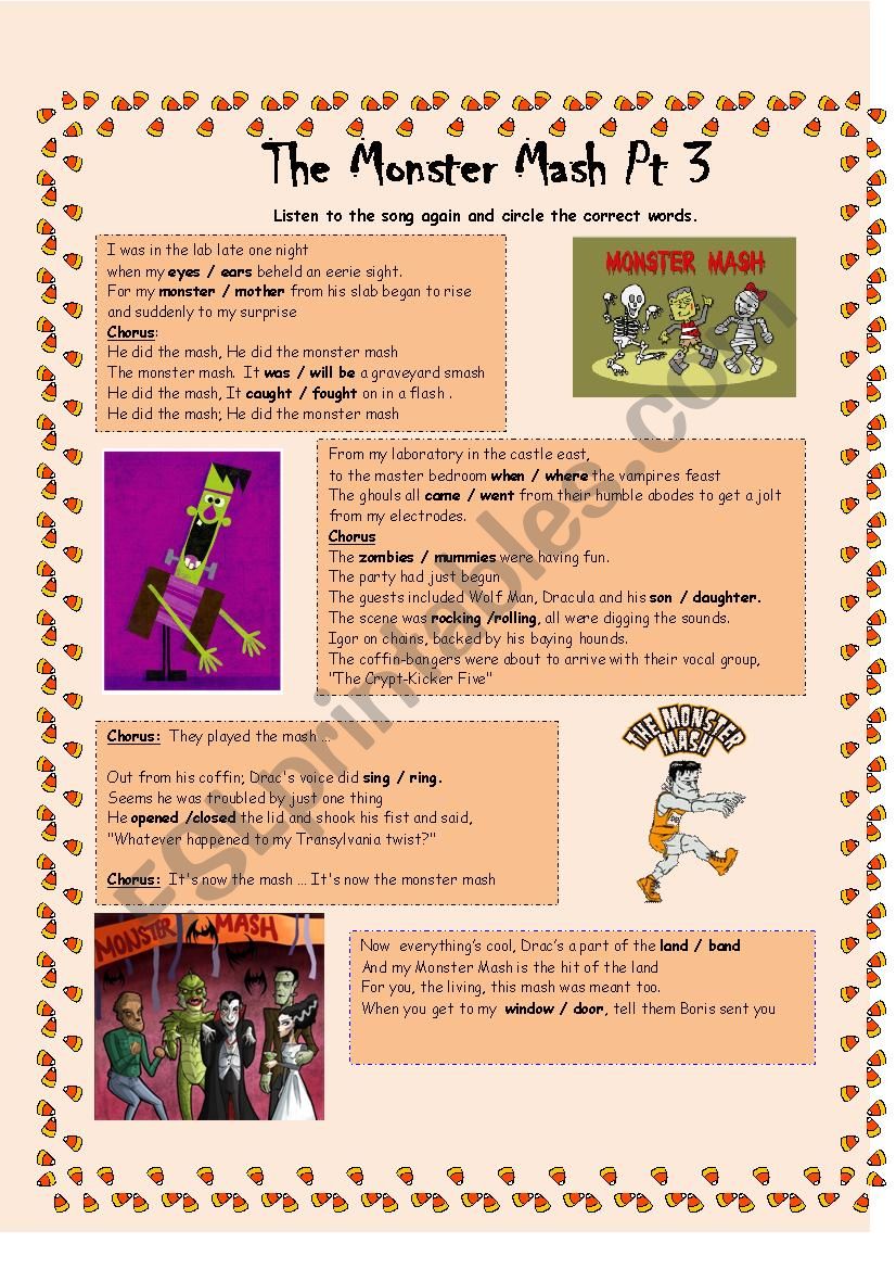 Monster Mash Part 3 worksheet