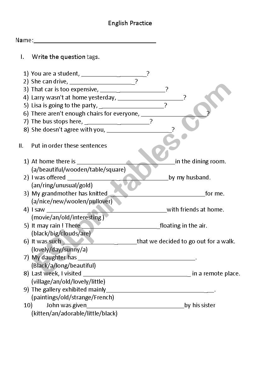 English Practice worksheet