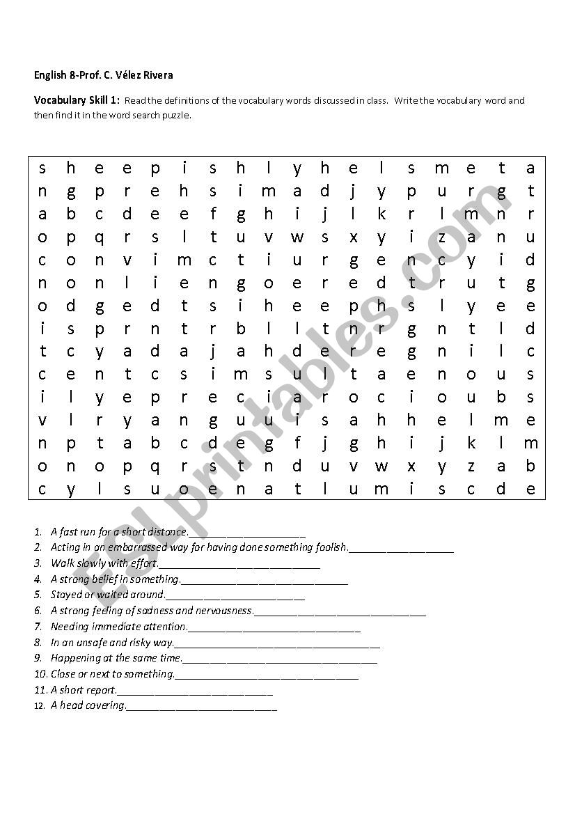 Vocabulary Words Wordsearch Puzzle