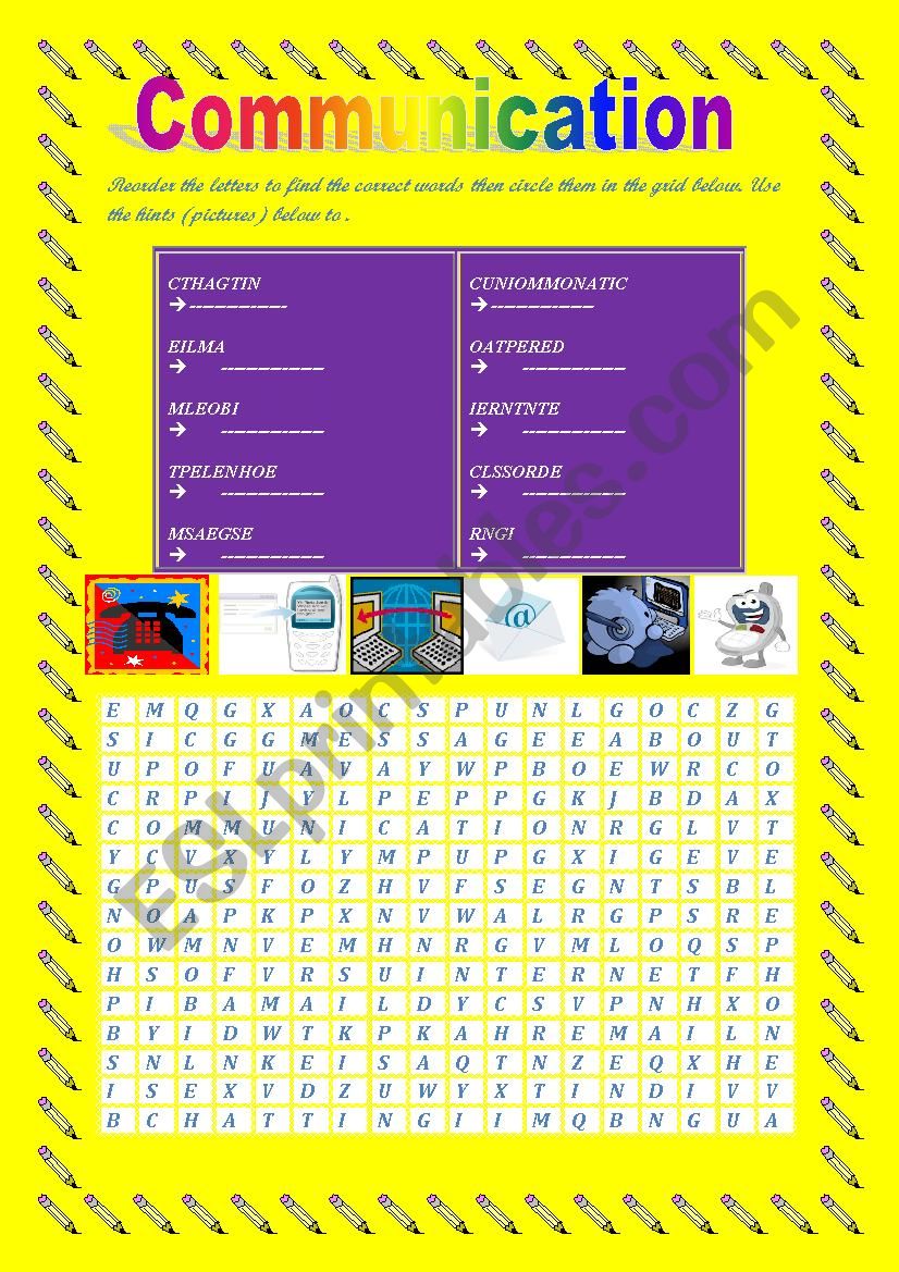 means of Communication  word search