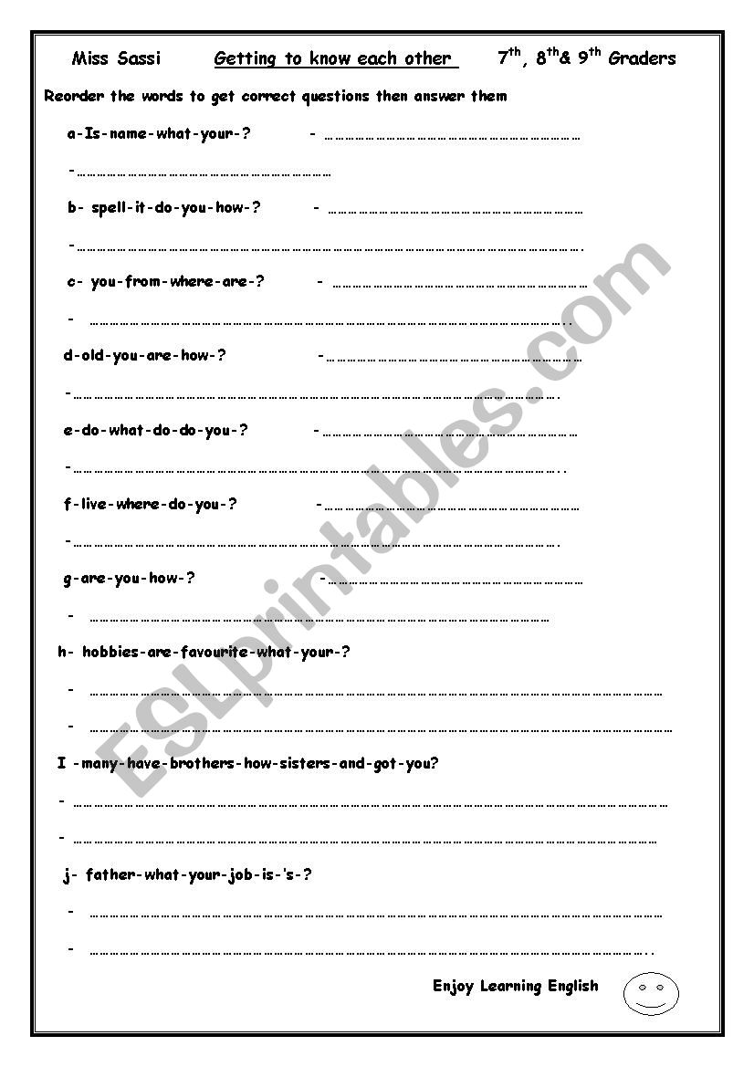 Getting to know each other worksheet