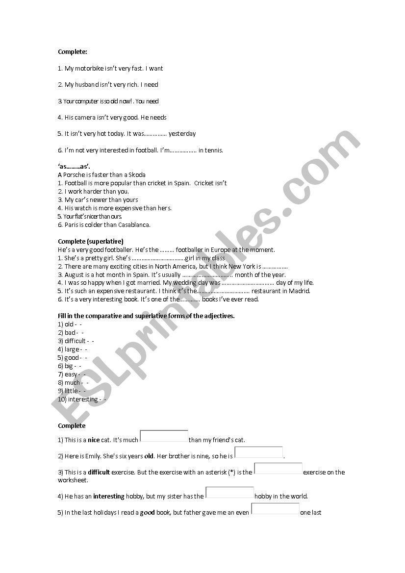 Comparative worksheet