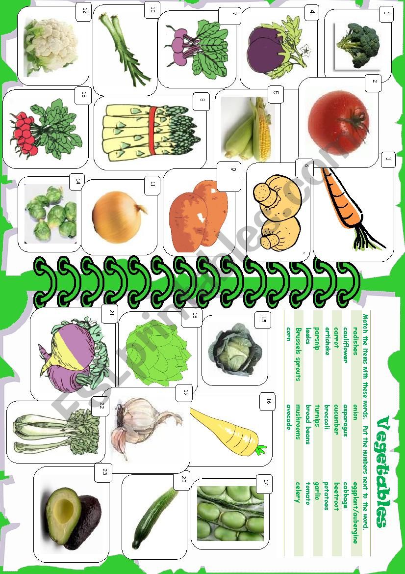 VEGETABLES worksheet