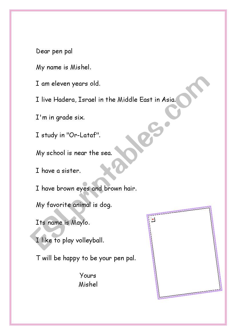 penpals worksheet