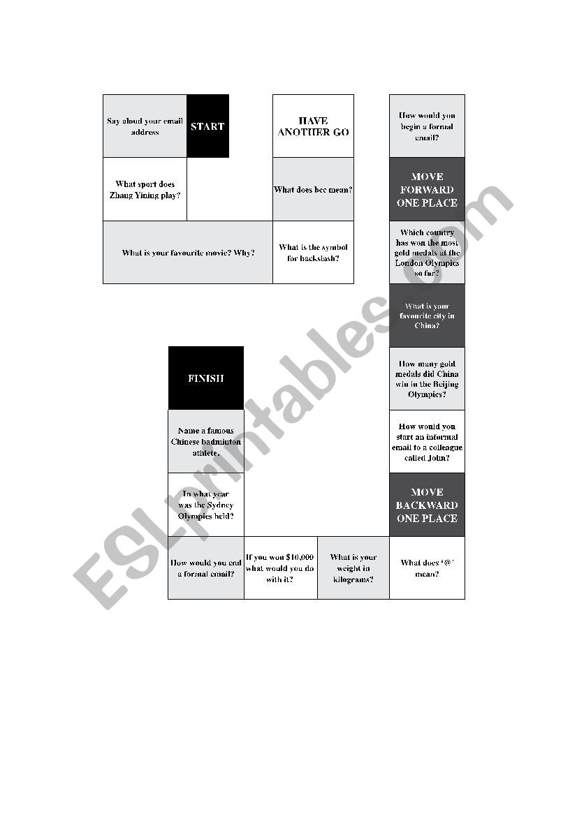 Board game for reviewing email and general knowledge