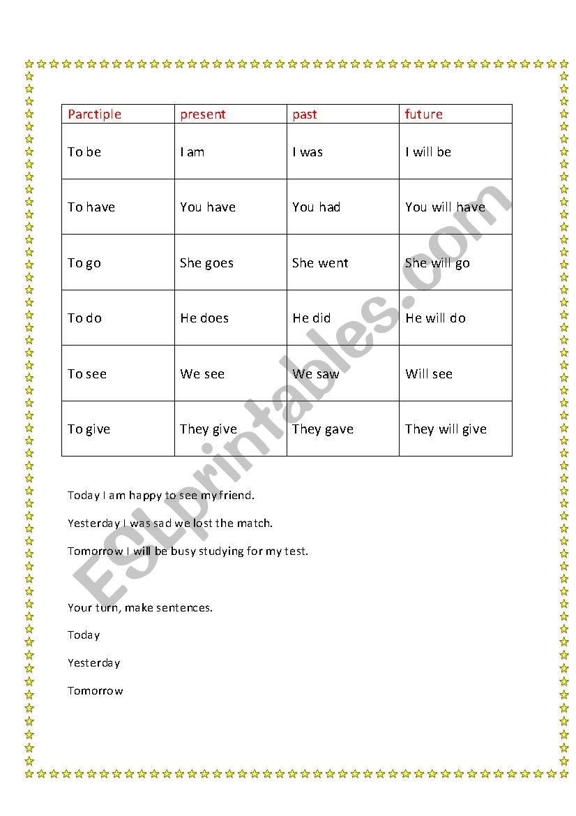 Irregular verbs:  past, present and future