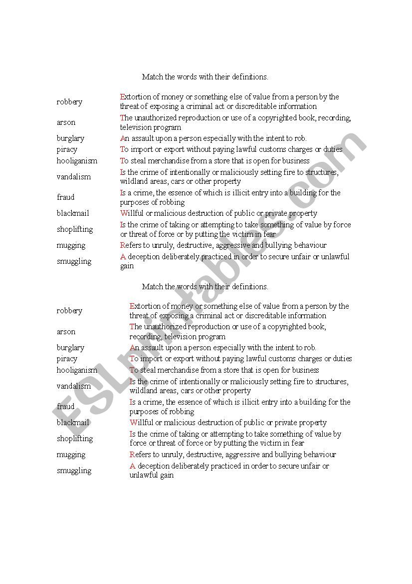 Crime vocabulary worksheet