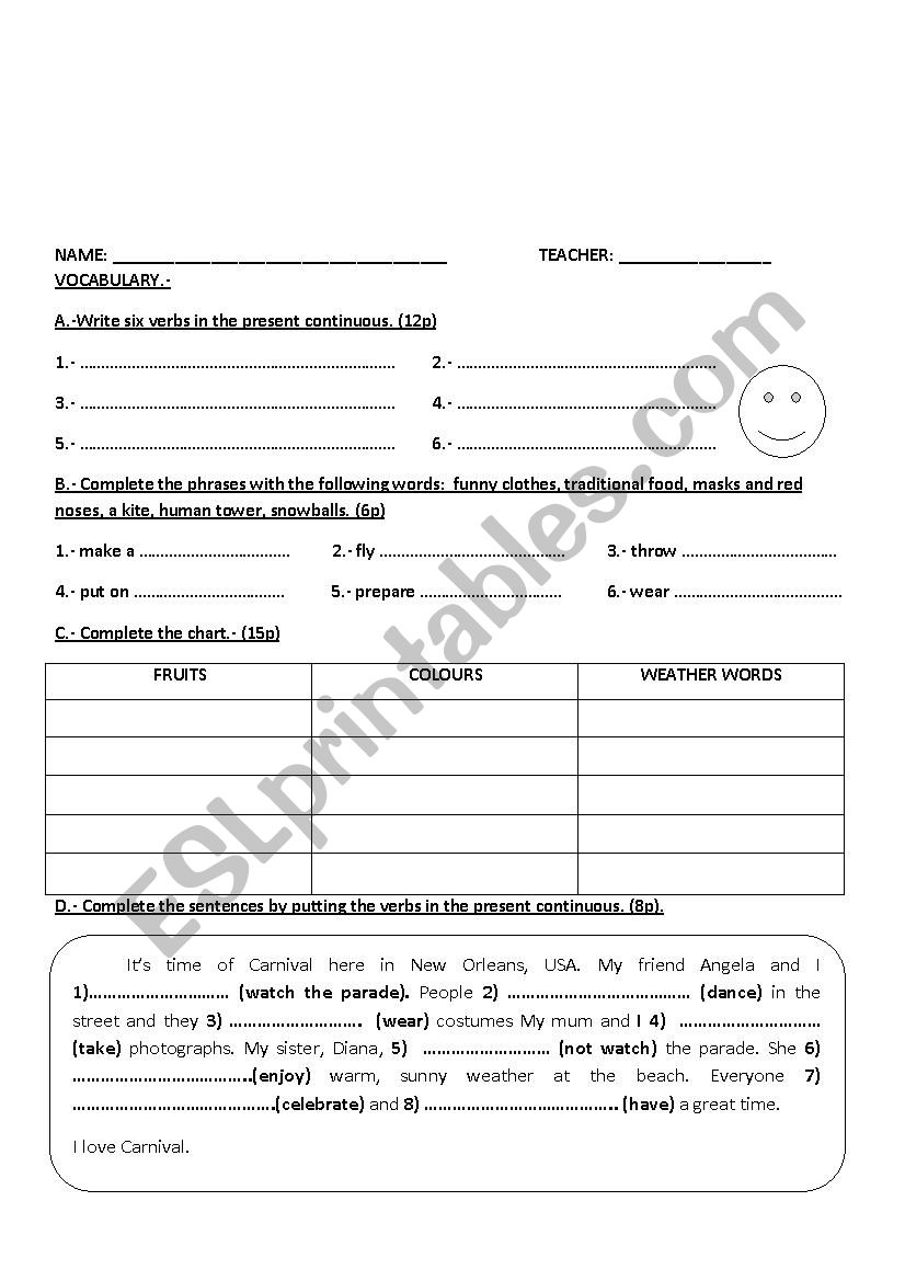 PRESENT CONTINUOUS EXAM worksheet