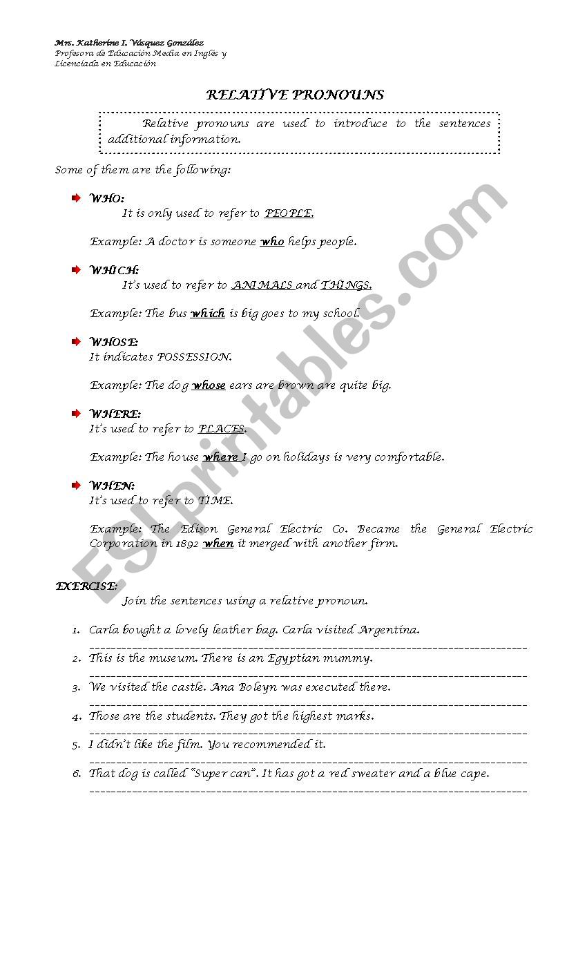 relative pronouns worksheet