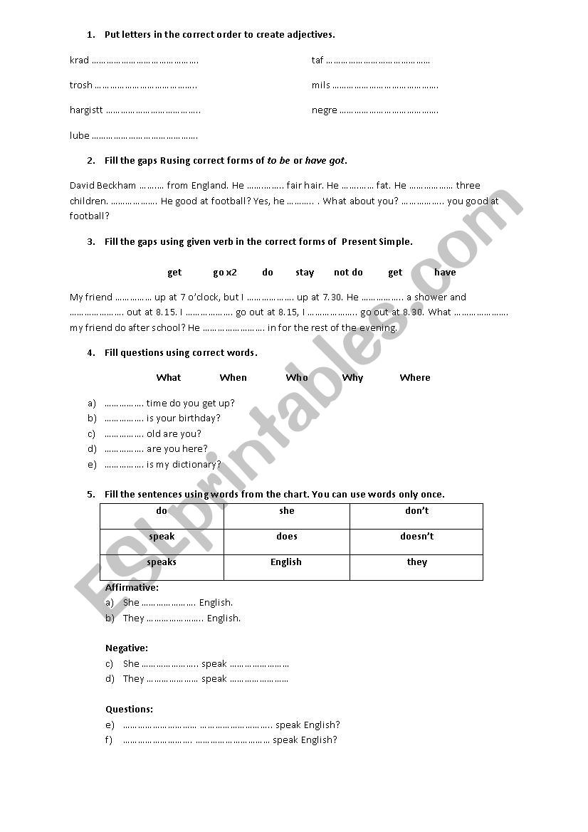 Test worksheet
