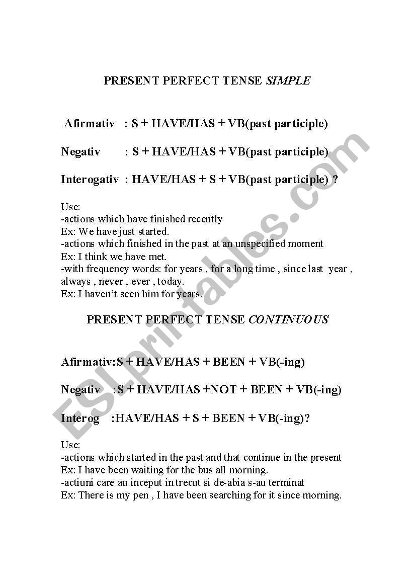 present perfect simple and continuous
