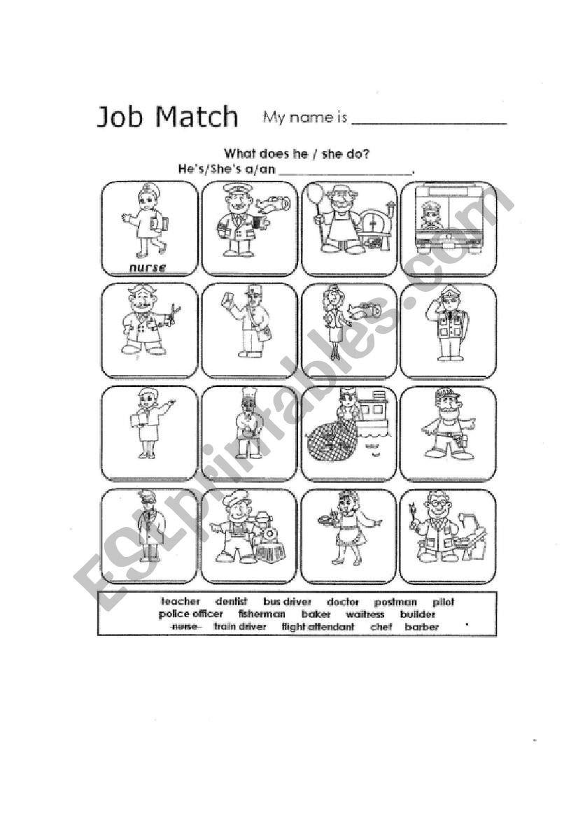 Job Match worksheet