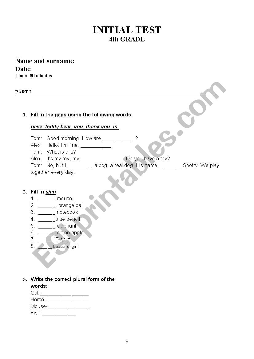  test worksheet