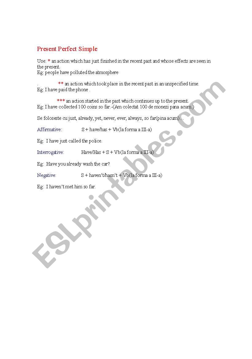 present perfect simple worksheet