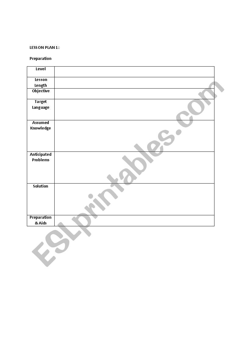 Lesson Plan Outline worksheet