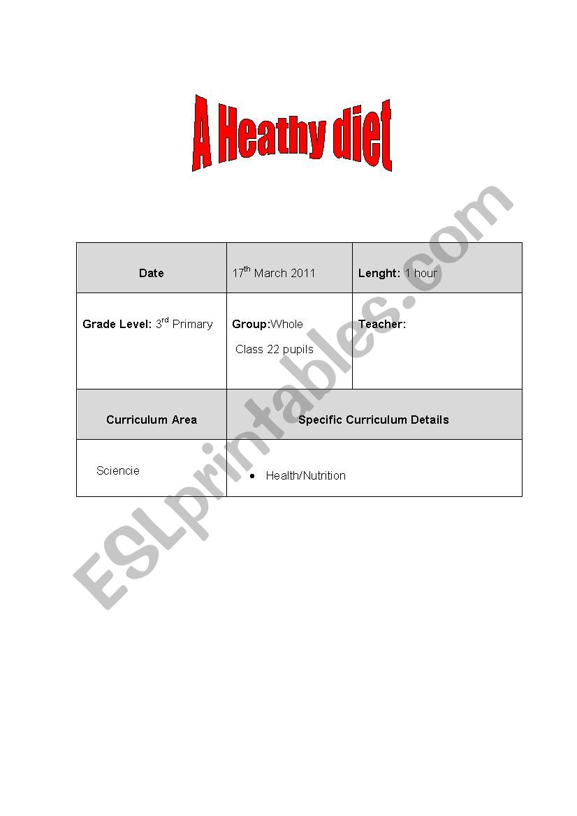 healthy diet worksheet