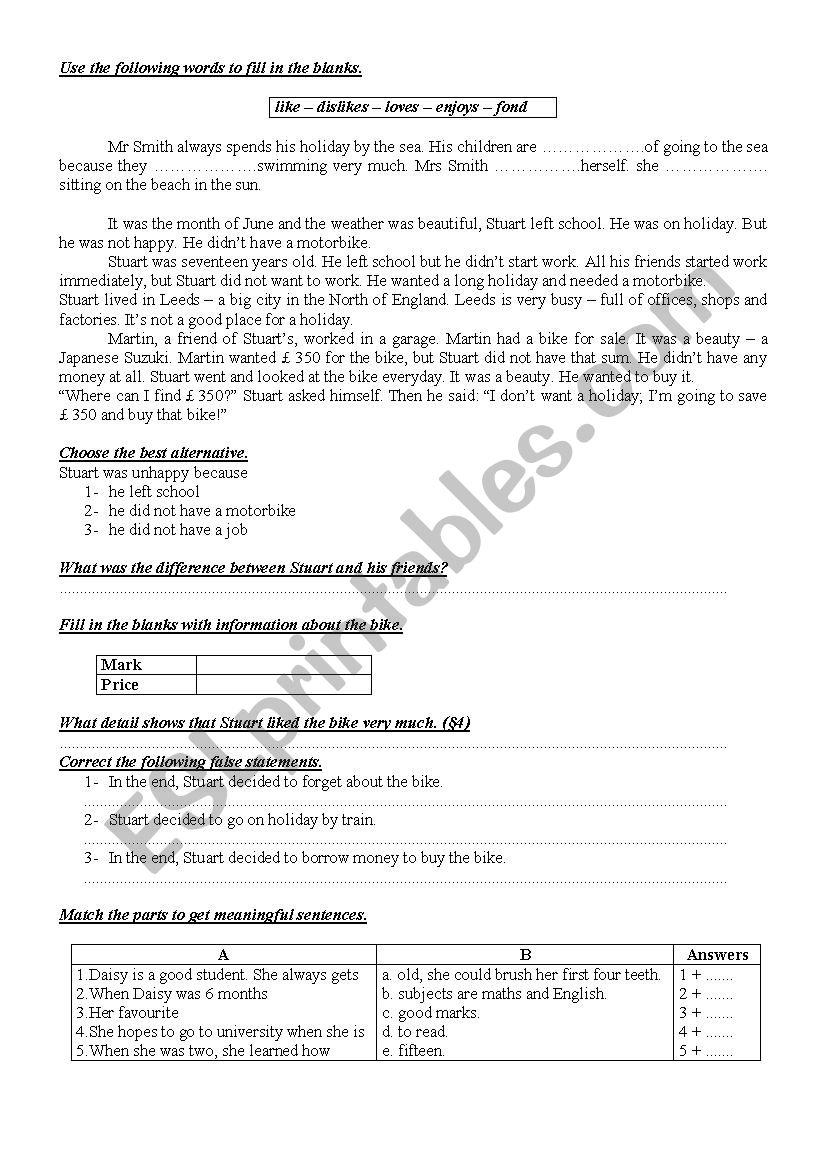 9th Form worksheet  13 worksheet