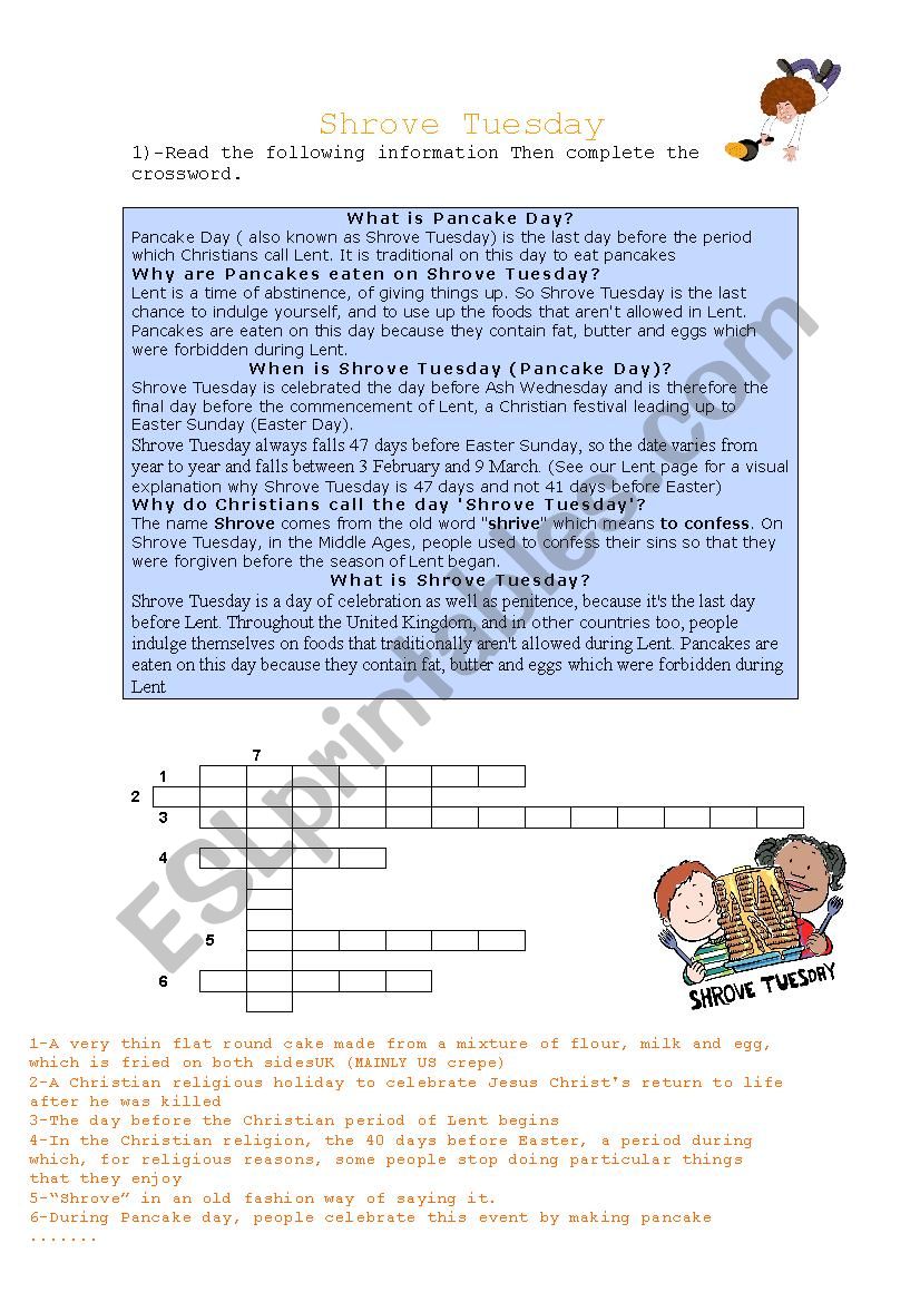 Shrove Tuesday/Pancake day worksheet