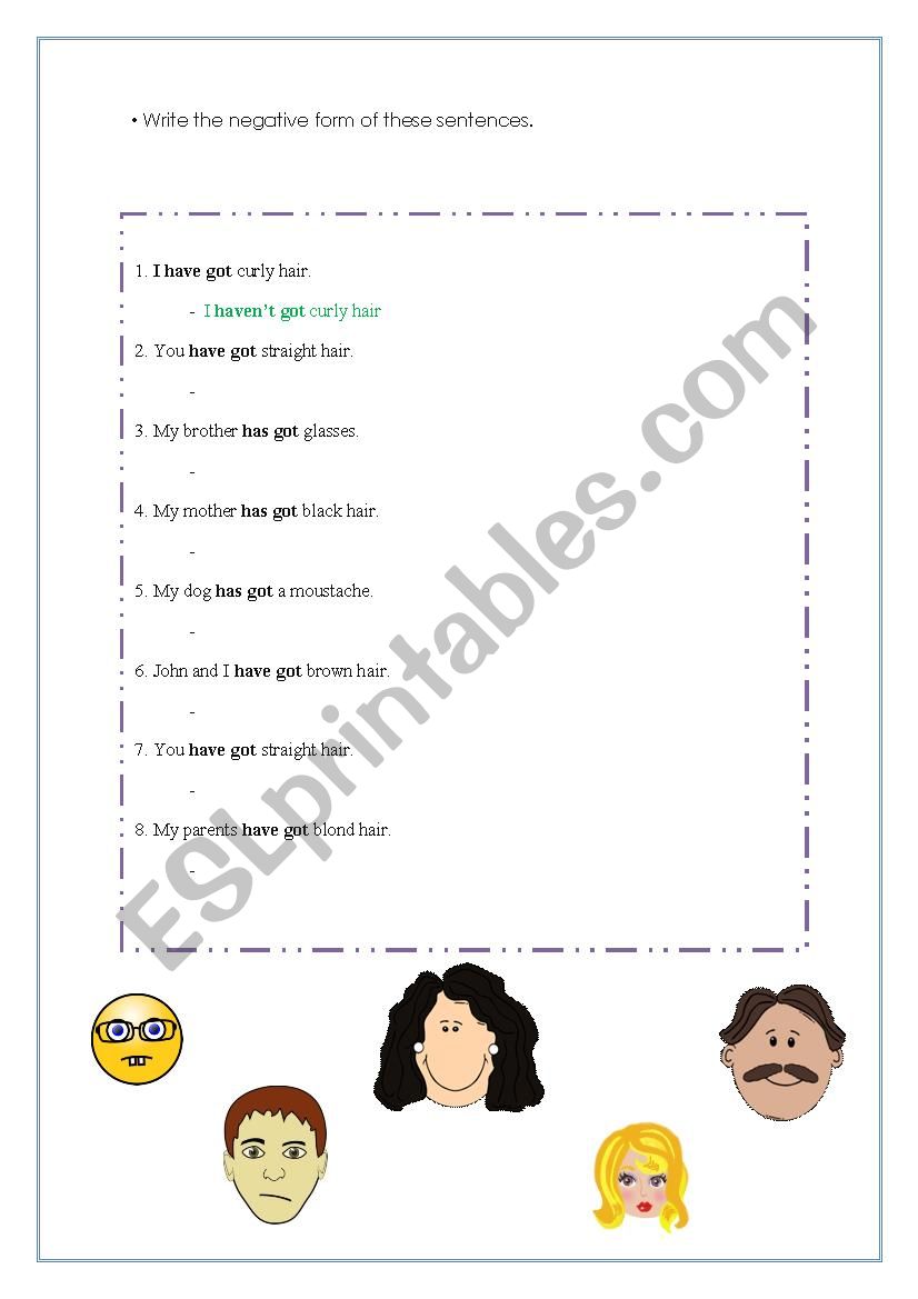 Havent / Hasnt got worksheet