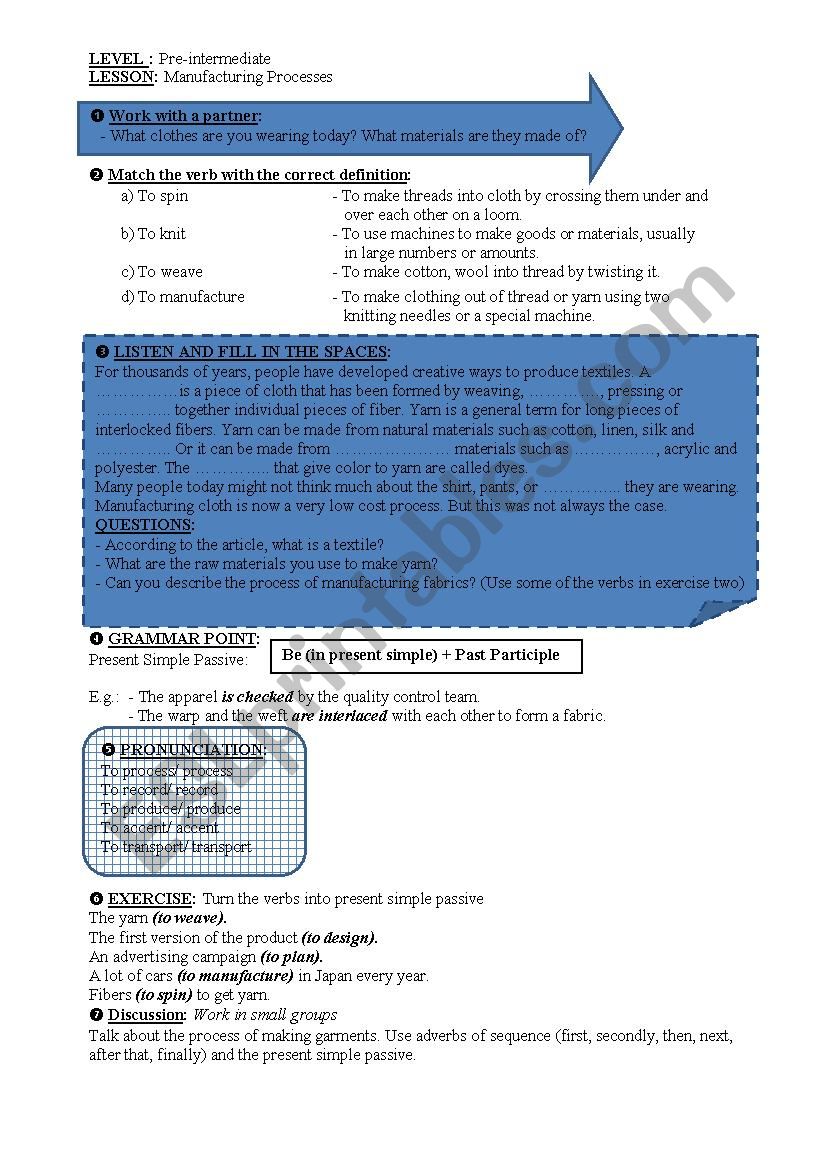 MANUFACTURING PROCESSES worksheet