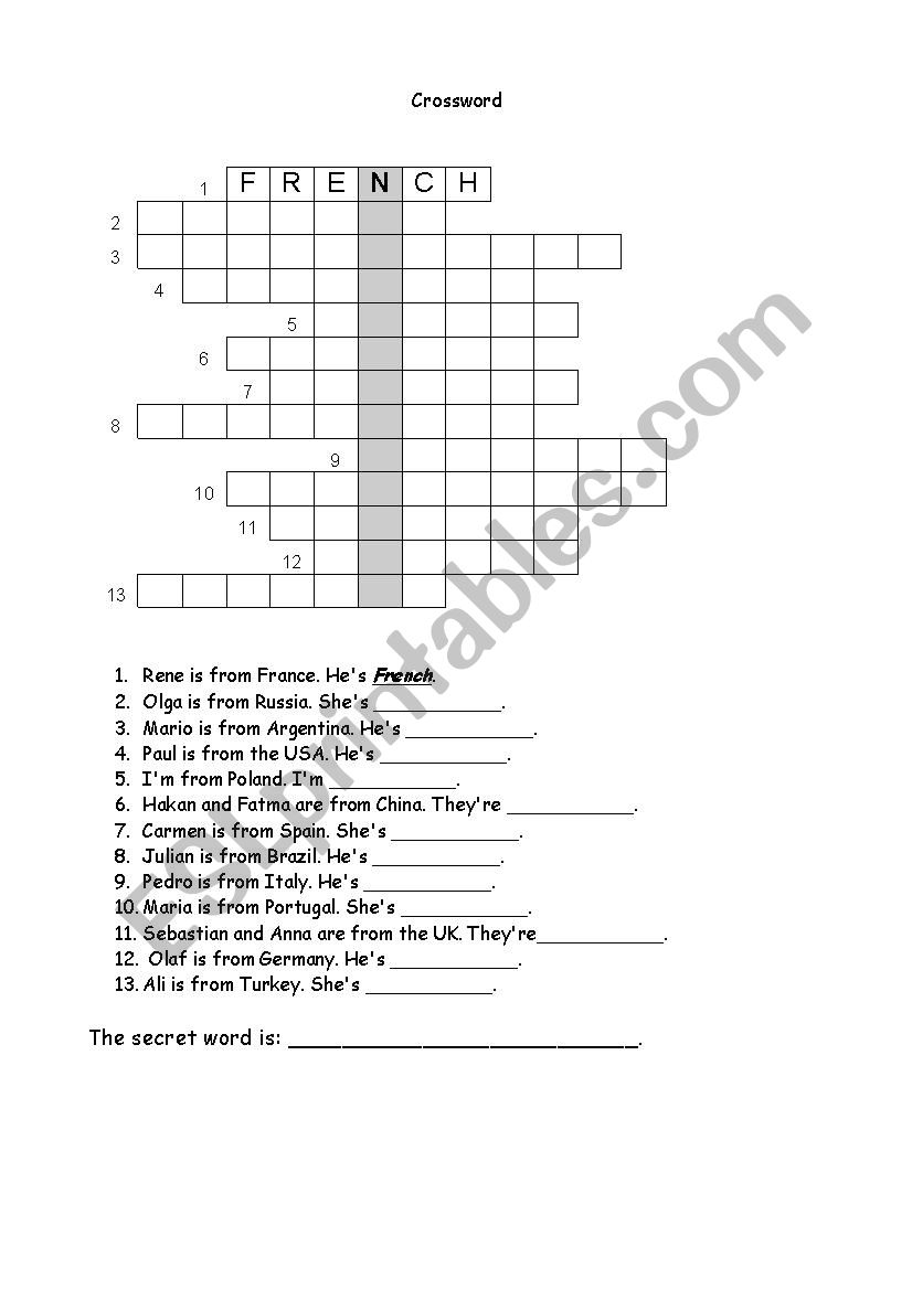 Countries & nationalities crossword