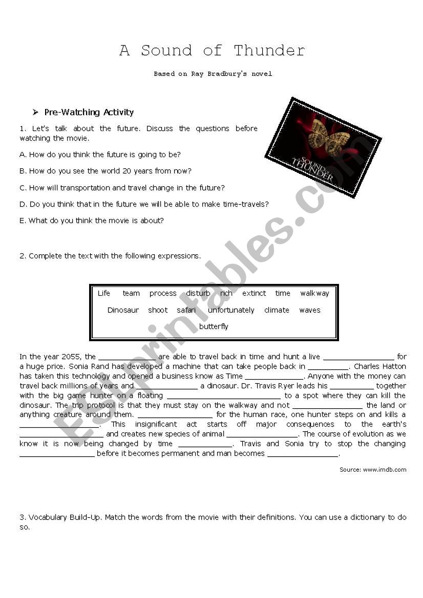 A Sound of Thunder Movie Worksheet Part I