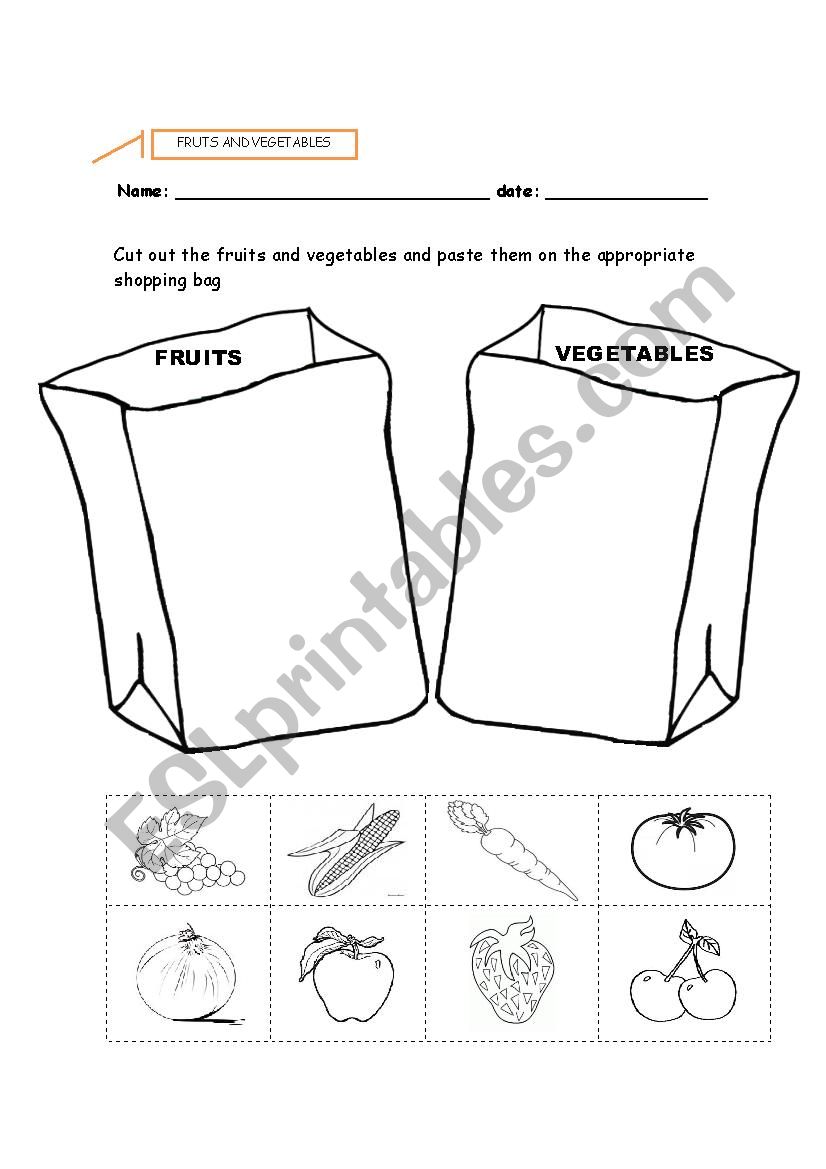 fRUITS AND VEGETABLES BAG worksheet