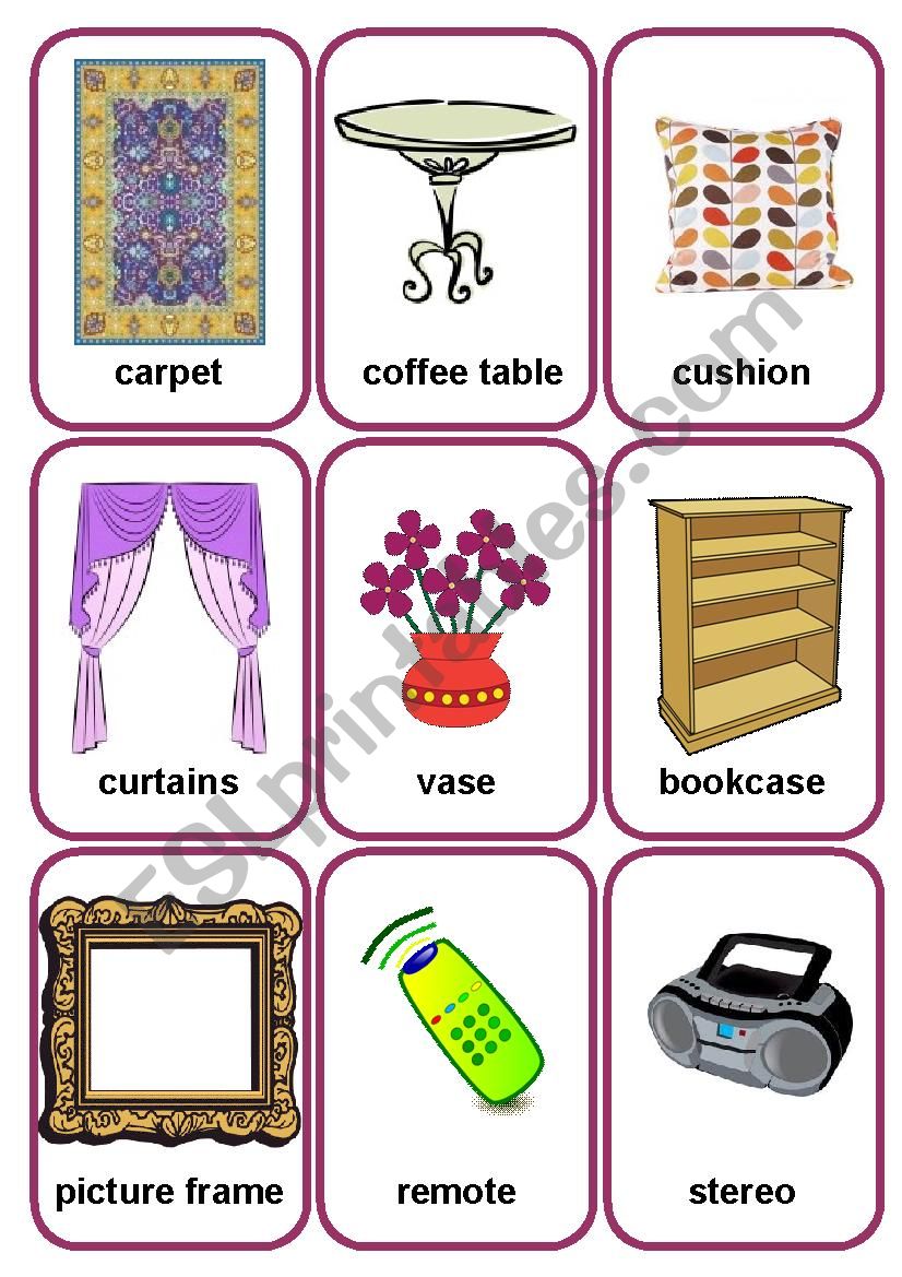 Living room  flashcards 2 worksheet