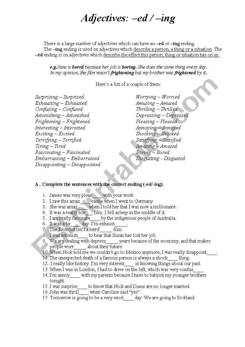 adjectives -ed / -ing worksheet