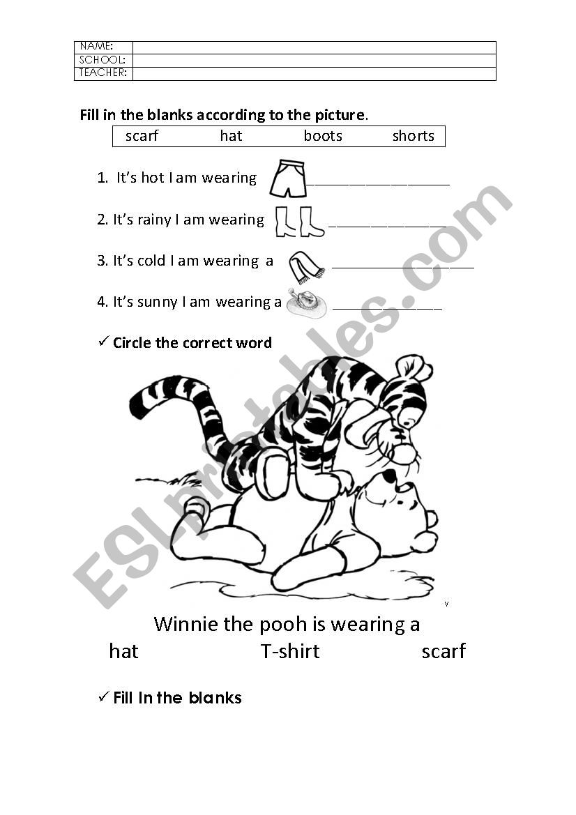 clothes worksheet