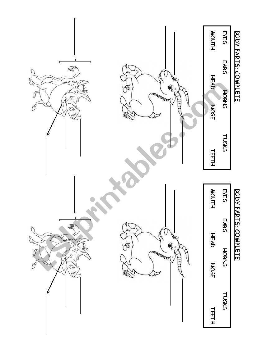 Animal bodyparts worksheet