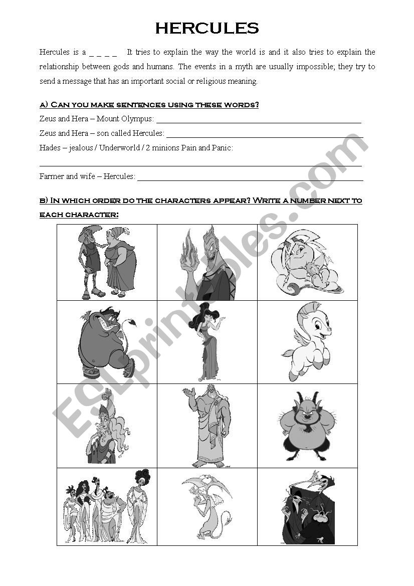 Hercules - The movie - worksheet