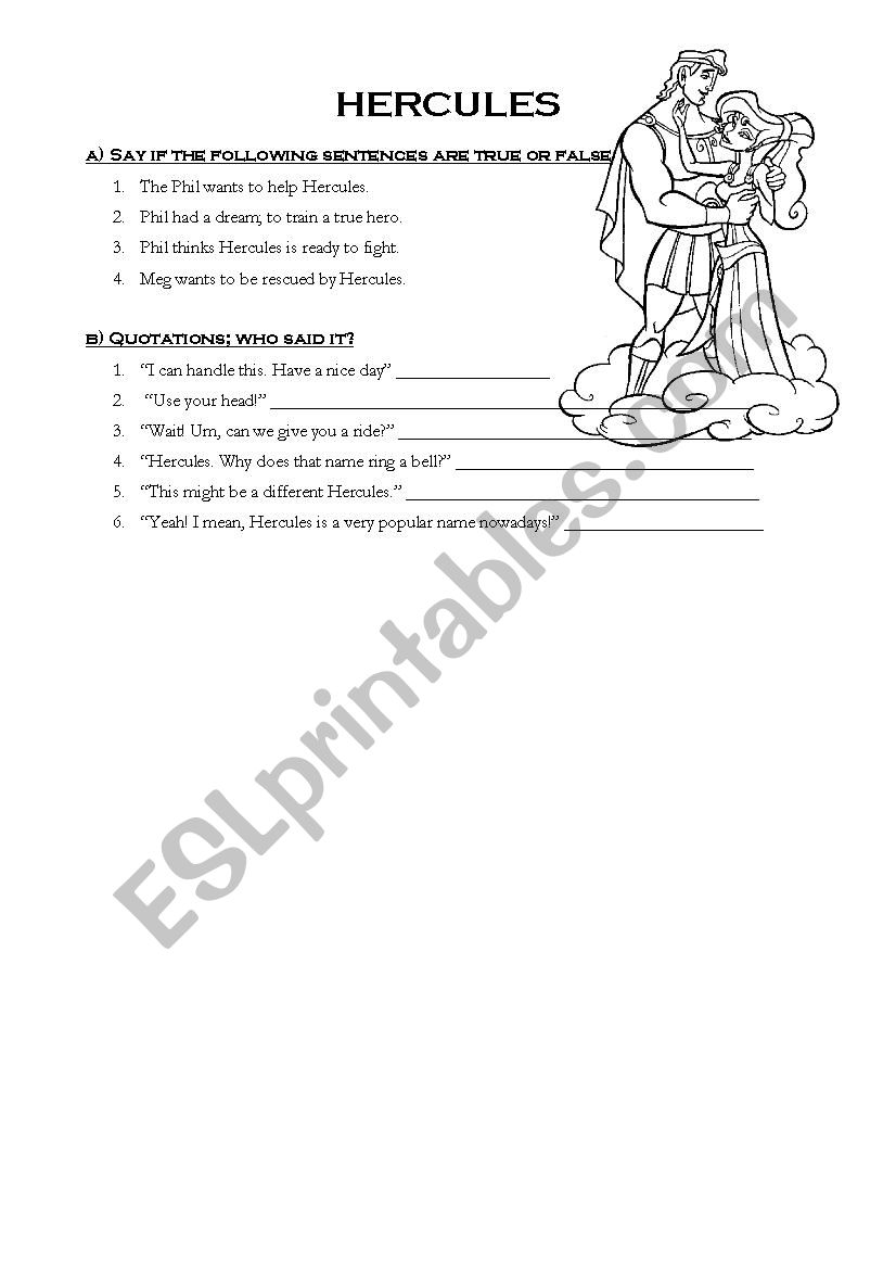 Hercules - The movie - worksheet