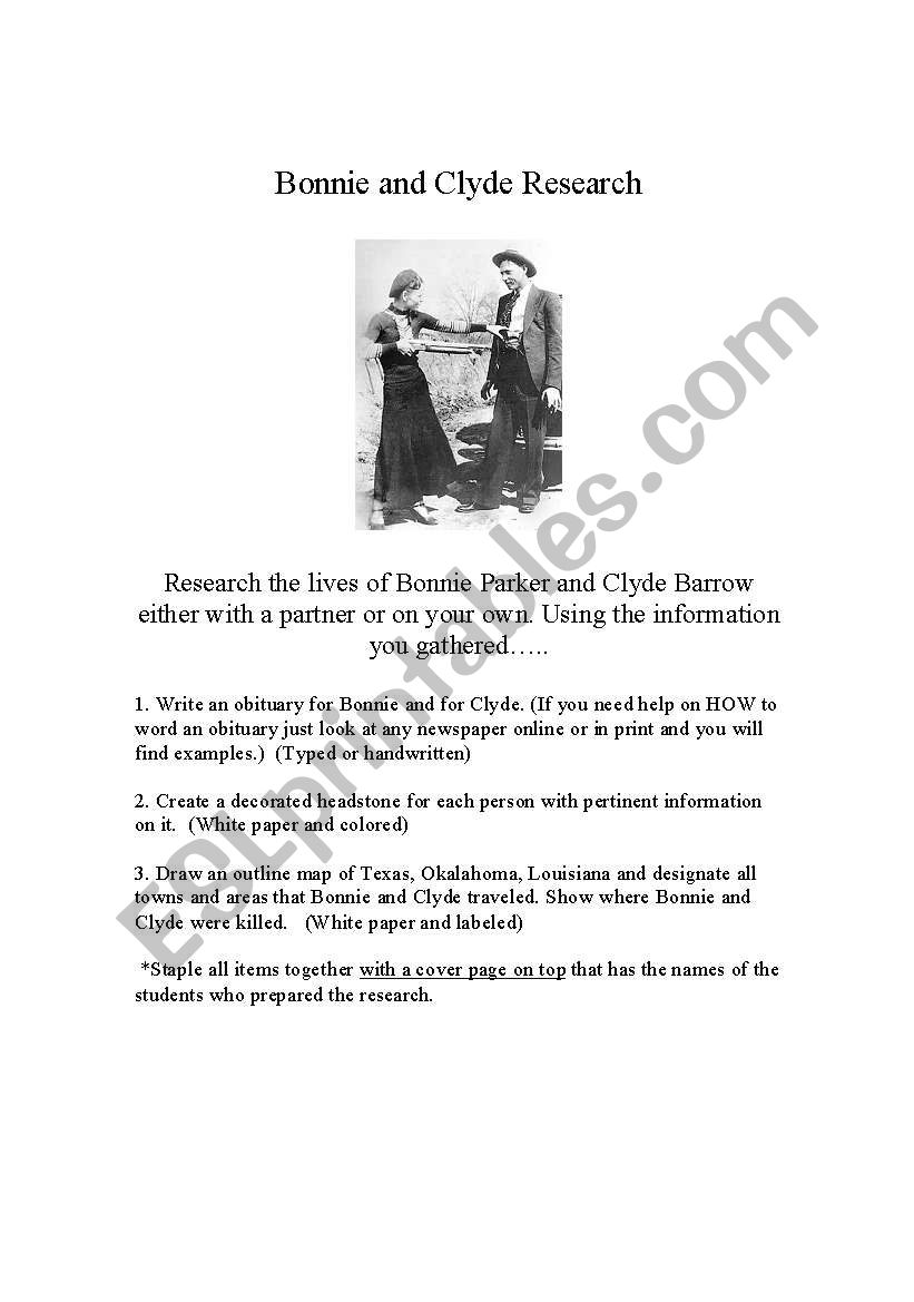 Bonnie and Clyde Research worksheet