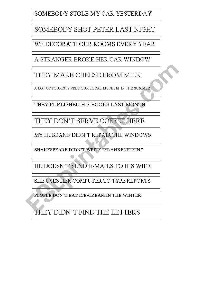 PASSIVE VOICE CARDS - PRESENT SIMPLE AND SIMPLE PAST