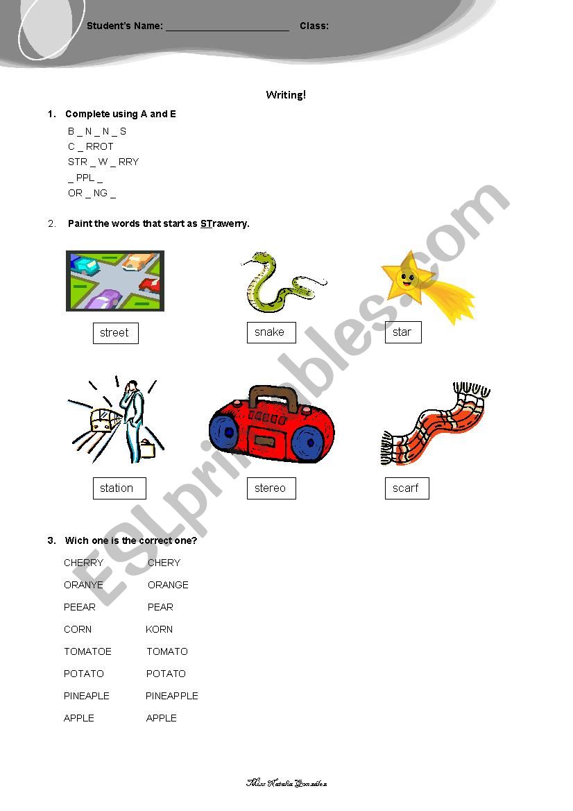 writing Learning worksheet